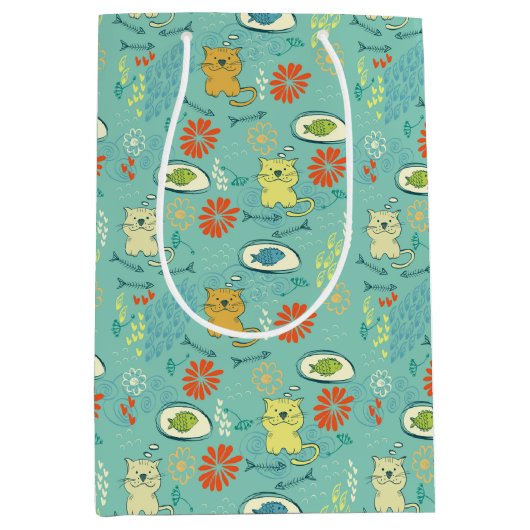 猫おもしろいと魚 ミディアムペーパーバッグ (正面)