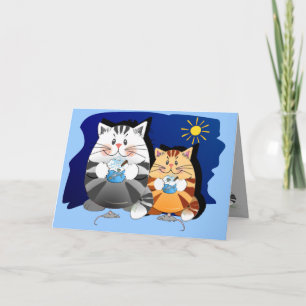 猫おもしろいのカップケーキ食べ物付き誕生日 カード