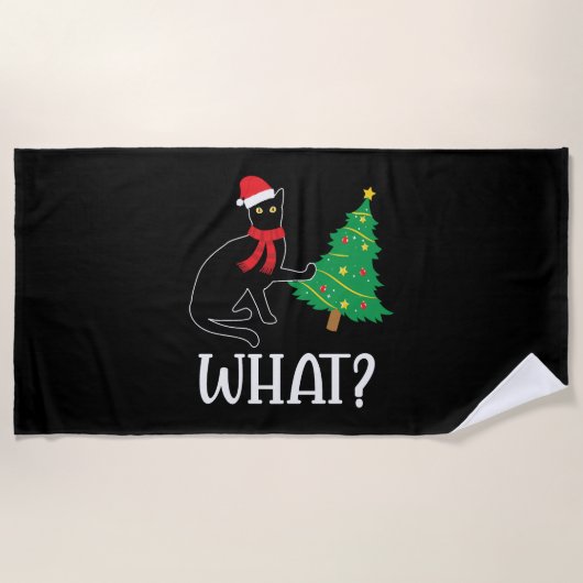 猫おもしろいのクリスマスツリー ビーチタオル (正面)