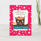 猫おもしろいのクリスマスハットの針編み針糸 シーズンカード (正面)