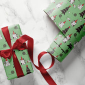 猫おもしろいのクリスマスパターン緑 ラッピングペーパー