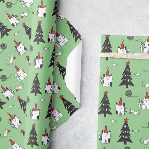 猫おもしろいのクリスマスパターン緑 ラッピングペーパー