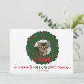 猫おもしろいのクリスマスリースと子猫の写真 シーズンカード (スタンド正面)