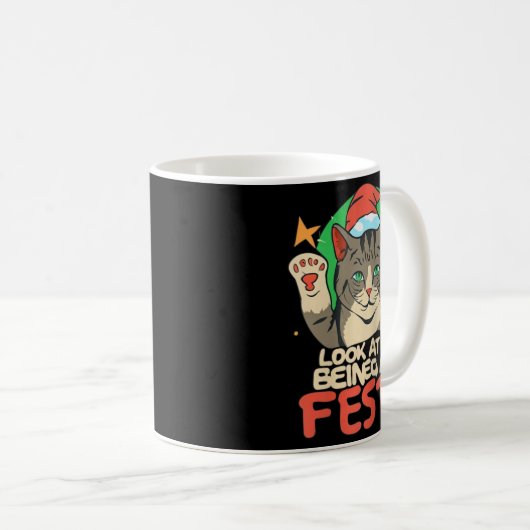 猫おもしろいのクリスマス見て私は全フェスティバルA コーヒーマグカップ (正面右)