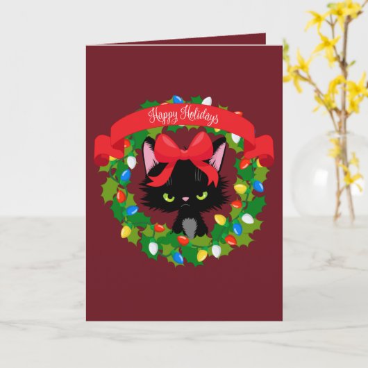 猫おもしろいのクリスマス カード (黄色い花)