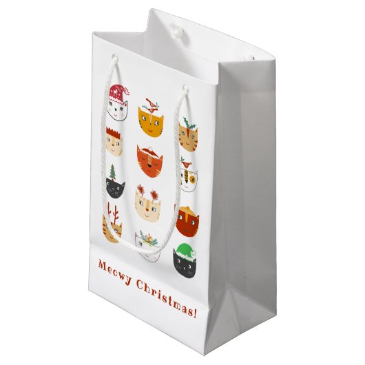 猫おもしろいのクリスマス スモールペーパーバッグ (正面アングル)
