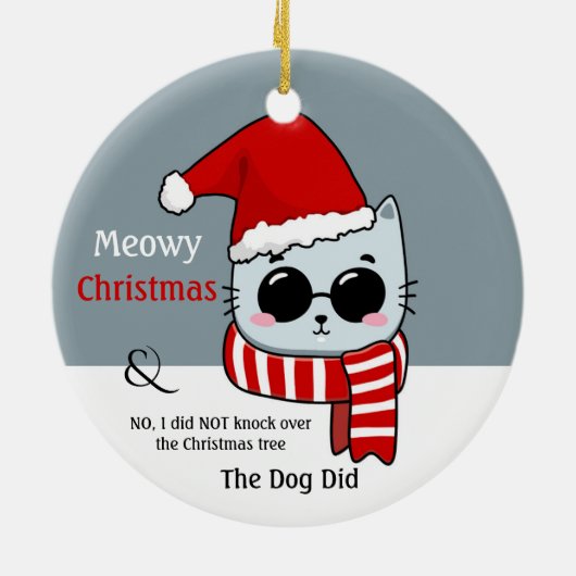 猫おもしろいのクリスマス セラミックオーナメント (裏面)