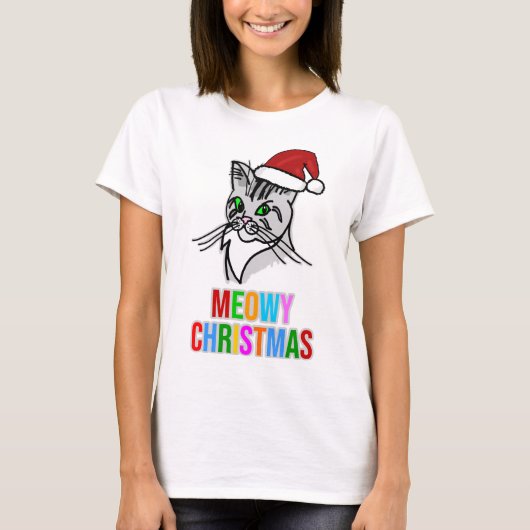 猫おもしろいのクリスマス Tシャツ (正面)
