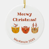 猫おもしろいのクリパーソナライズされたスマス セラミックオーナメント (正面)