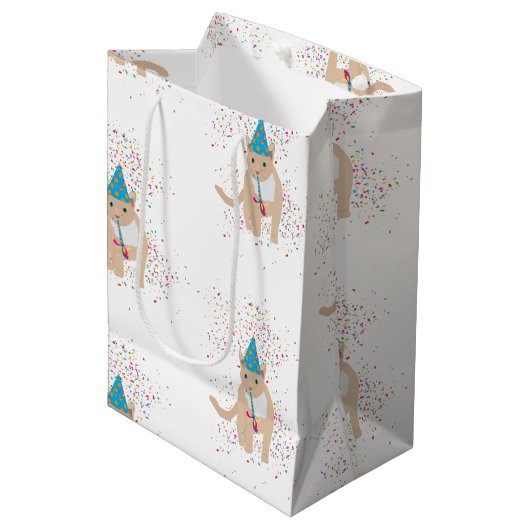 猫おもしろいのパーティー ミディアムペーパーバッグ (正面アングル)