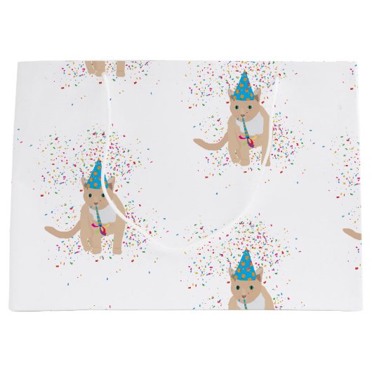 猫おもしろいのパーティー ラージペーパーバッグ (正面)