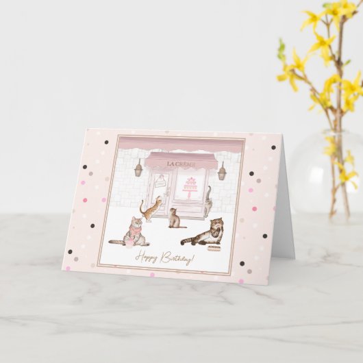 猫おもしろいのベーカリー誕生日カード カード (黄色い花)