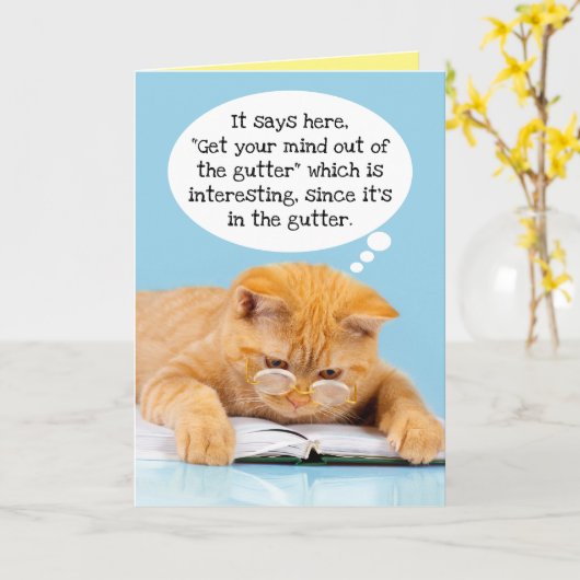 猫おもしろいの心が樋誕生日 カード (黄色い花)