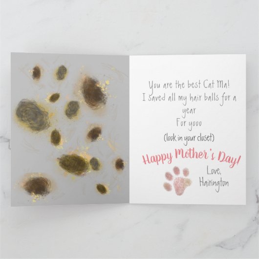 猫おもしろいの母の日パーソナライズされた驚き カード (内部)
