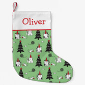 猫おもしろいの緑と白 スモールクリスマスストッキング (正面)