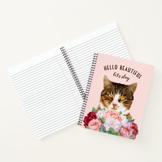 猫おもしろいの花こんにちは美しいピンク ノートブック (内部)