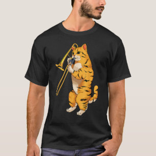 猫おもしろいの遊トロンボーンのギフトカッコいい子猫むし Tシャツ