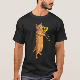猫おもしろいの遊トロンボーンのギフトカッコいい子猫むし Tシャツ