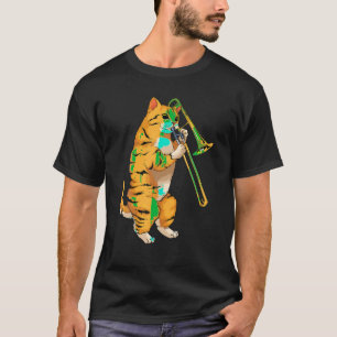 猫おもしろいの遊トロンボーンのギフトカッコいい子猫むし Tシャツ