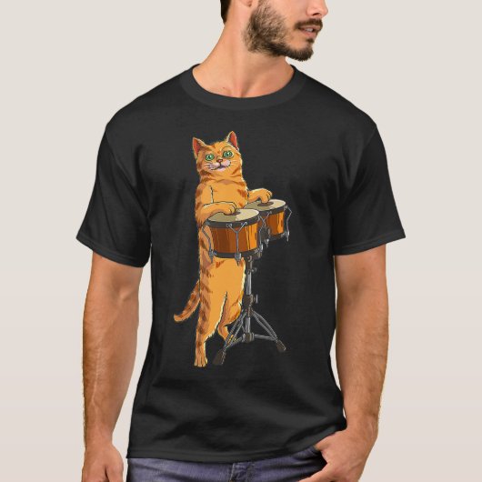 猫おもしろいの遊ボンゴクールパーカッション Tシャツ (正面)
