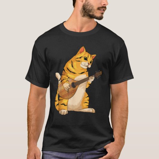 猫おもしろいの遊マンドリンクールラブアニマル音楽 Tシャツ (正面)