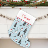 猫おもしろいの青と白 スモールクリスマスストッキング