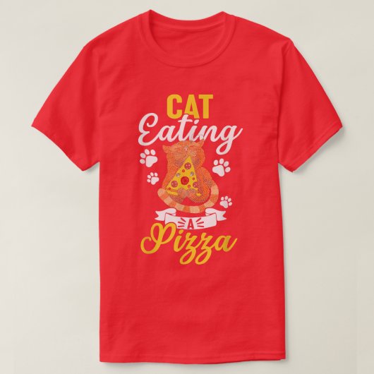 猫おもしろいの食べピザ695 Tシャツ (デザイン正面)