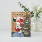 猫おもしろいの食べ物のサンタのおやつ シーズンポストカード (スタンド正面)