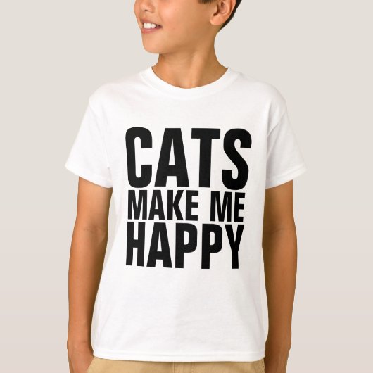 猫おもしろいのTシャ子供へツ、猫は幸せになる Tシャツ (正面)