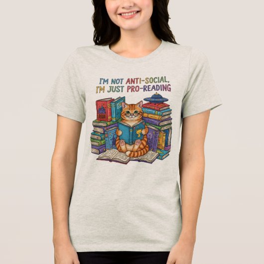 猫おもしろいのTシャ読ツ – 猫好きプレゼント トライブレンドTシャツ (正面)