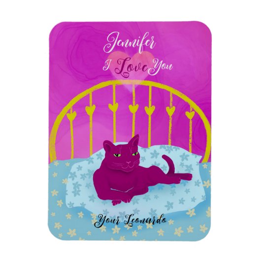 猫おもしろいはバレンタインが大好きパーソナライズされた マグネット (縦)