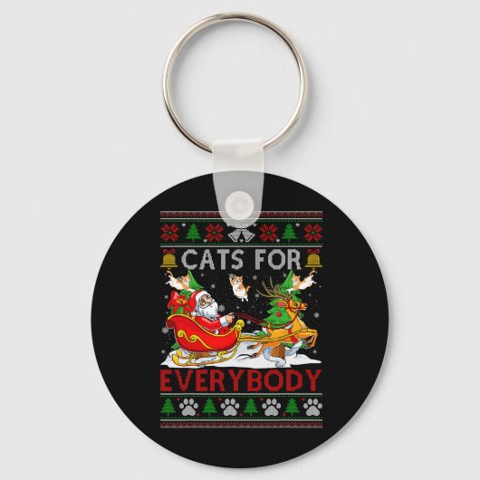 猫おもしろいは皆さんサンタそり醜いクリスマス キーホルダー (正面)