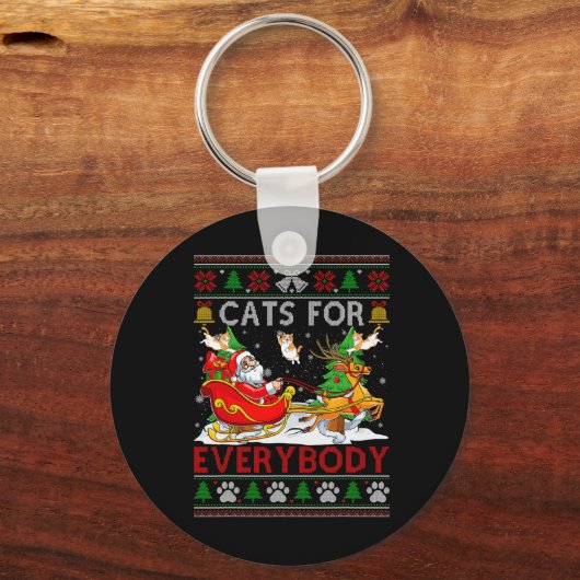 猫おもしろいは皆さんサンタそり醜いクリスマス キーホルダー (正面)