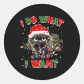 猫おもしろいは私が欲しいクリスマスクリスマス女性は私 ラウンドシール (正面)