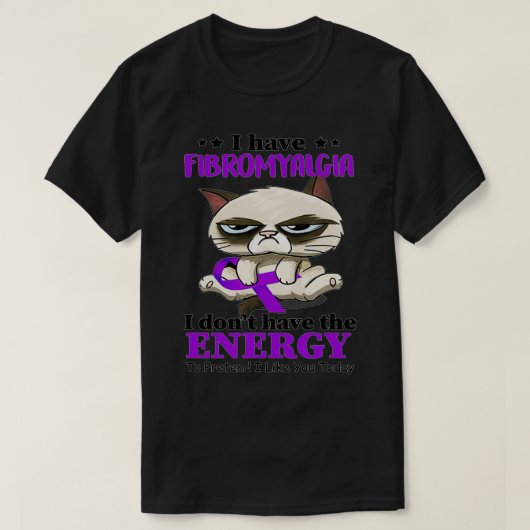猫おもしろいは線維筋痛認識度ない Tシャツ (デザイン正面)