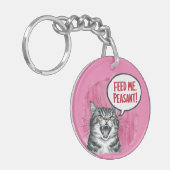 猫おもしろいよ食べ物を与えり キーホルダー (正面左)
