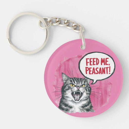 猫おもしろいよ食べ物を与えり キーホルダー (正面)