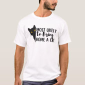 猫おもしろいを飼い始めそうな黒猫 Tシャツ (正面)