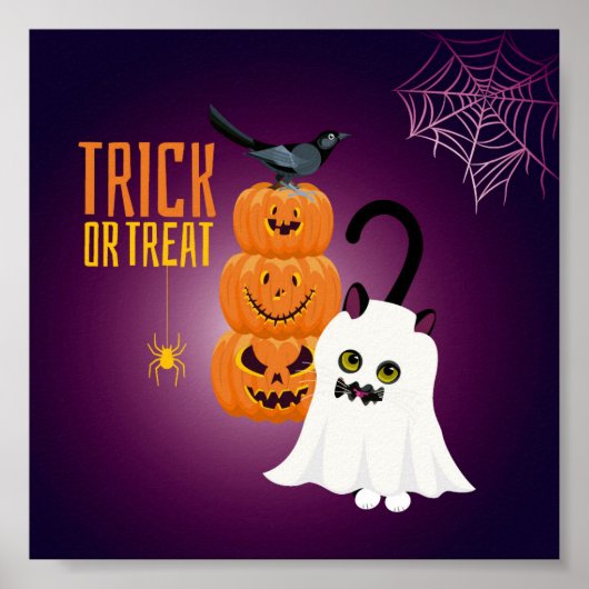 猫おもしろいアットハロウィン遊の幽霊ポスター ポスター (正面)