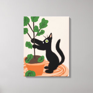 猫おもしろいイチジクの鉢植え手描き キャンバスプリント