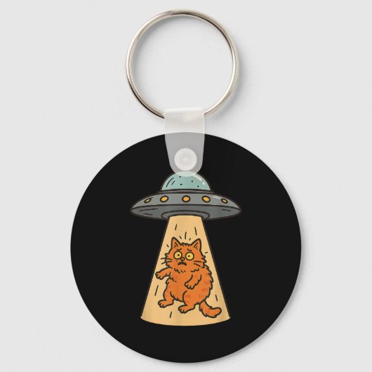 猫おもしろいエイリアン誘拐宇宙船宇宙船子猫Sci キーホルダー (正面)