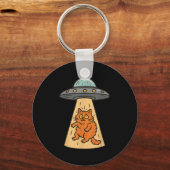 猫おもしろいエイリアン誘拐宇宙船宇宙船子猫Sci キーホルダー (正面)
