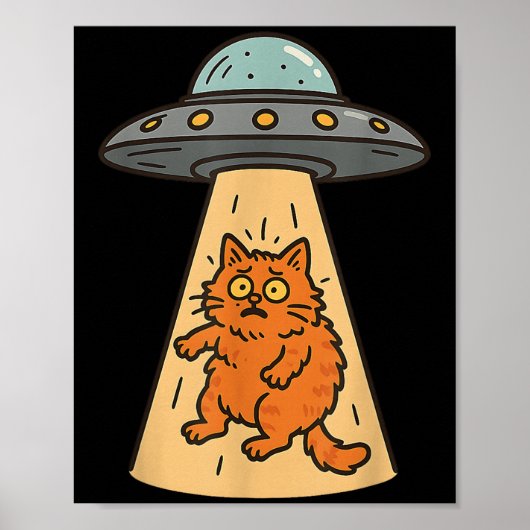 猫おもしろいエイリアン誘拐宇宙船宇宙船子猫Sci ポスター (正面)