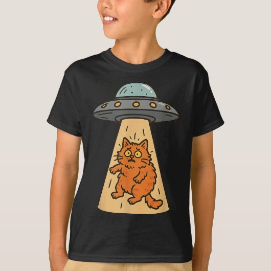 猫おもしろいエイリアン誘拐宇宙船宇宙船子猫Sci Tシャツ (正面)