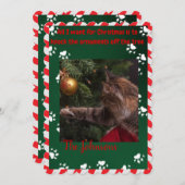 猫おもしろいクリスマスカード – 木のオーナメント シーズンカード (正面/裏面)