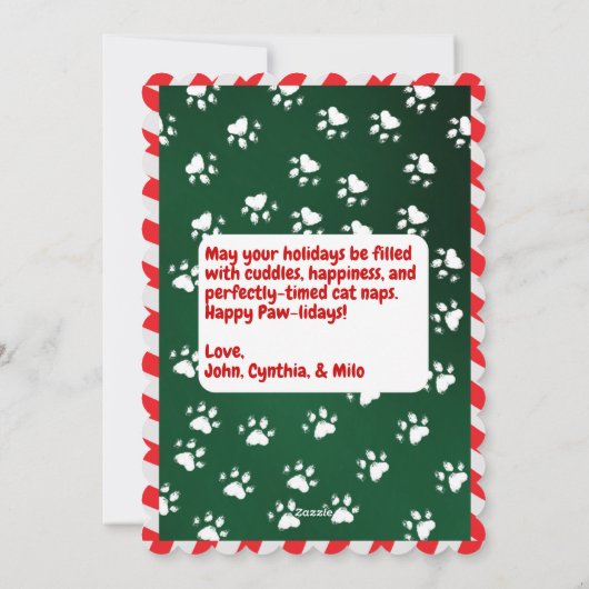 猫おもしろいクリスマスカード – 木のオーナメント シーズンカード (裏面)