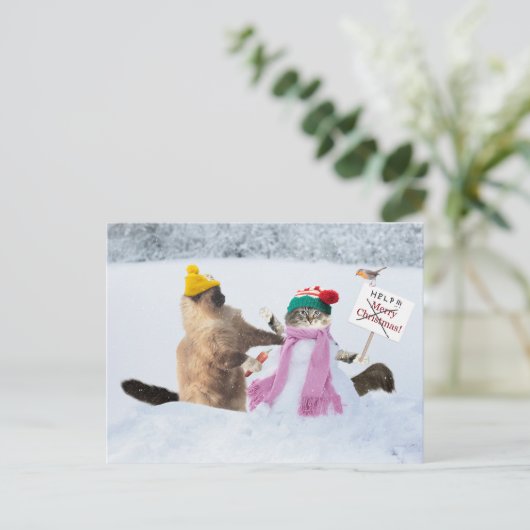 猫おもしろいクリスマスグリーティングカード シーズンポストカード (スタンド正面)