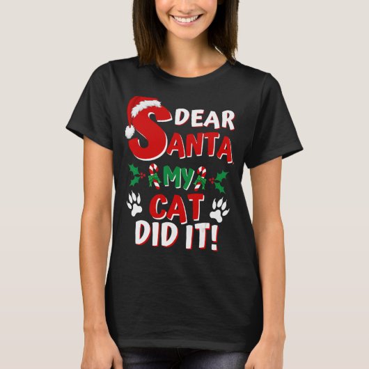 猫おもしろいクリスマスシャ親愛ツSanta My Catがやった Tシャツ (正面)