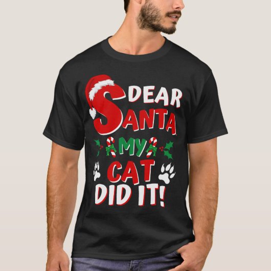 猫おもしろいクリスマスシャ親愛ツSanta My Catがやった Tシャツ (正面)