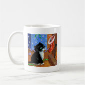 猫おもしろいクリスマスタキシード子猫マウス コーヒーマグカップ (左)